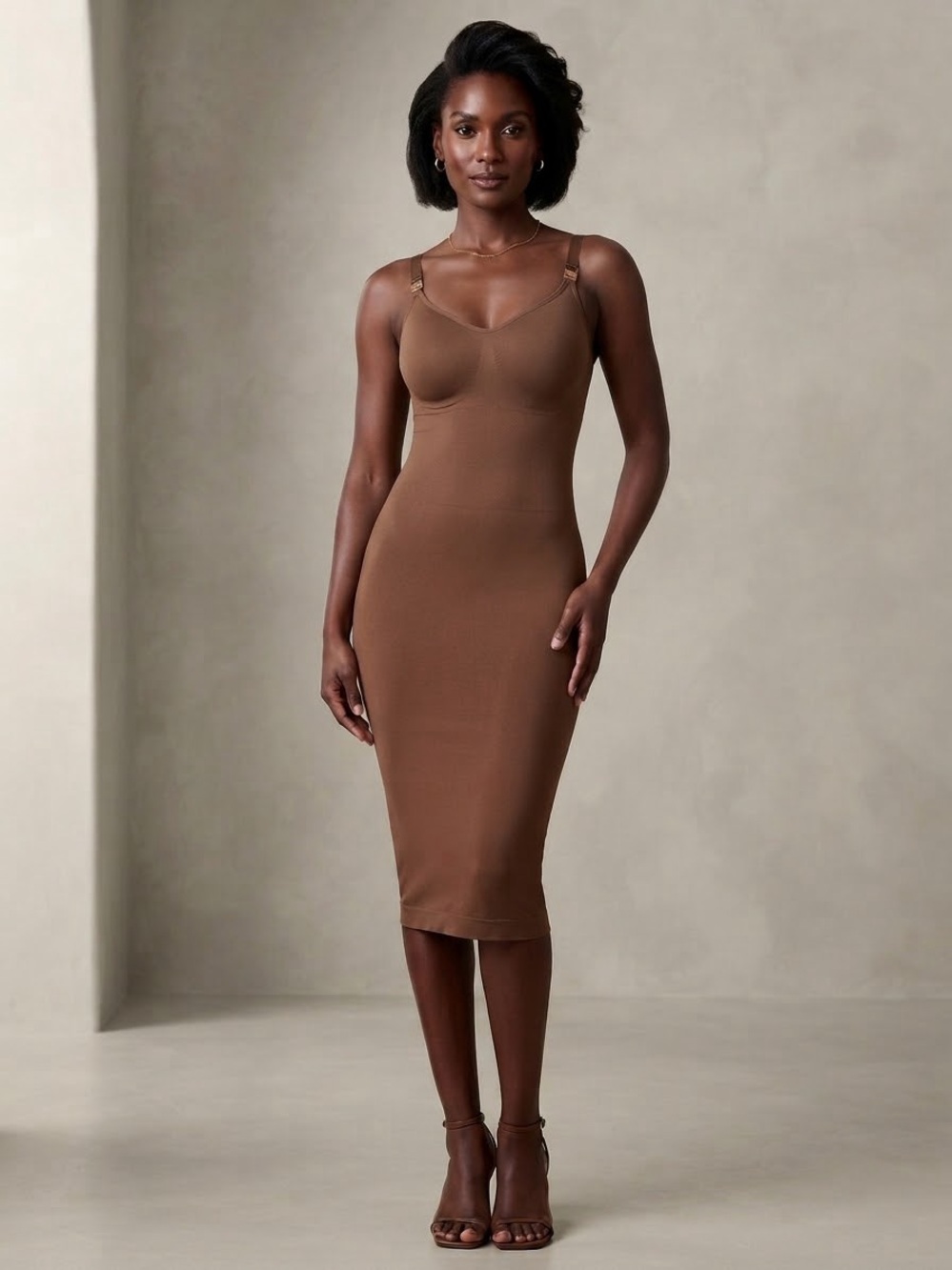 Popilush Brown Bodycon shapewear Midi Dress